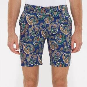 NEW POSTMARC men's paisley woven printed shorts in royal/spice